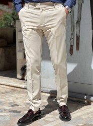 9262-Score Bej Pamuk Slim Fit Pantolon