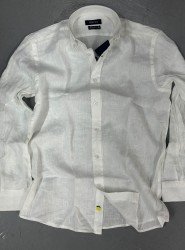 9263-Briva Beyaz Ham Keten Regular Fit Gömlek