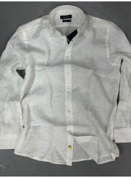 9263-Briva Beyaz Ham Keten Regular Fit Gömlek