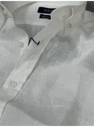 9263-Briva Beyaz Ham Keten Regular Fit Gömlek