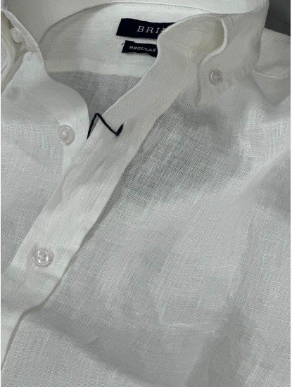 9263-Briva Beyaz Ham Keten Regular Fit Gömlek