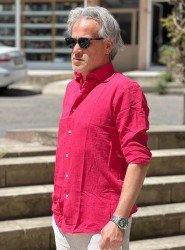 9264-Briva Vişne Çürüğü Pamuk Keten Regular Fit Gömlek