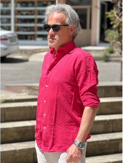 9264-Briva Vişne Çürüğü Pamuk Keten Regular Fit Gömlek