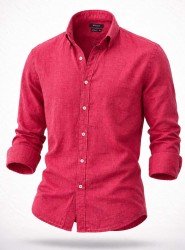 9264-Briva Vişne Çürüğü Pamuk Keten Regular Fit Gömlek