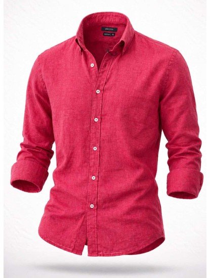 9264-Briva Vişne Çürüğü Pamuk Keten Regular Fit Gömlek