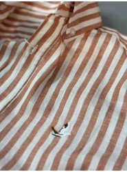 9267-BYMN Tarçın Beyaz Çizgili Comfort Fit Keten Gömlek