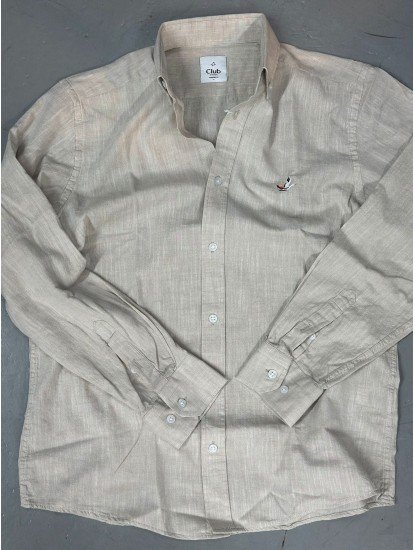 9268-BYMN Kemik Rengi Comfort Fit Keten Gömlek