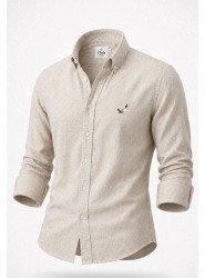 9268-BYMN Kemik Rengi Comfort Fit Keten Gömlek