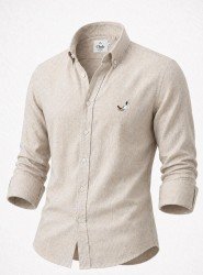 9268-BYMN Kemik Rengi Comfort Fit Keten Gömlek