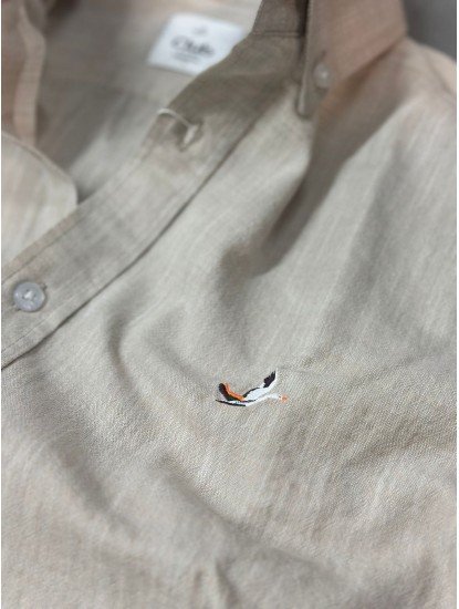 9268-BYMN Kemik Rengi Comfort Fit Keten Gömlek