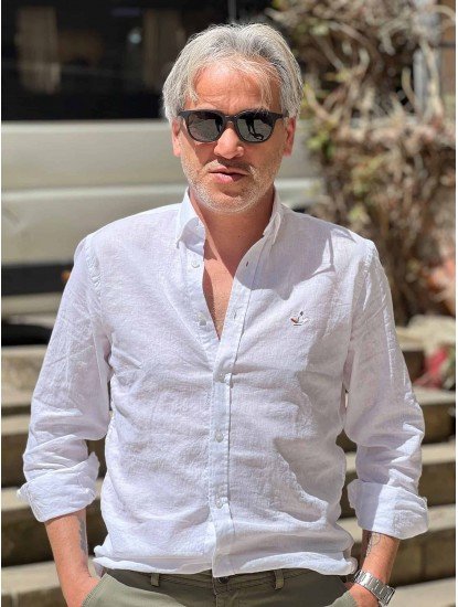 9269-BYMN Beyaz Comfort Fit Keten Gömlek