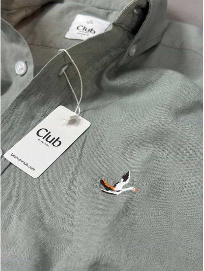 9270-BYMN Çağla Yeşili  Comfort Fit Keten Gömlek