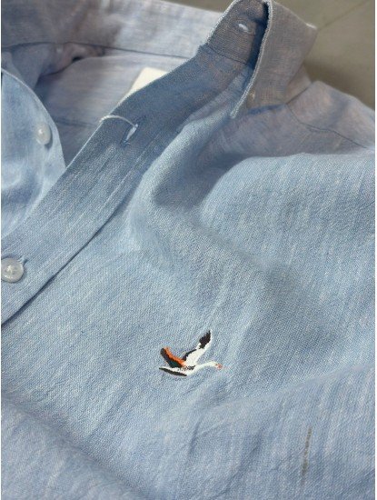 9271-BYMN Açık Mavi  Comfort Fit Keten Gömlek