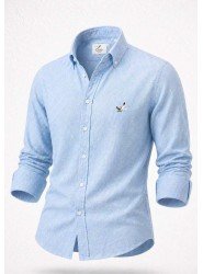 9271-BYMN Açık Mavi  Comfort Fit Keten Gömlek