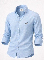 9271-BYMN Açık Mavi  Comfort Fit Keten Gömlek