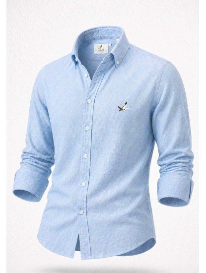 9271-BYMN Açık Mavi  Comfort Fit Keten Gömlek