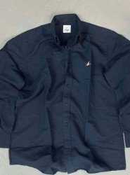 9272-BYMN Lacivert Comfort Fit Keten Gömlek