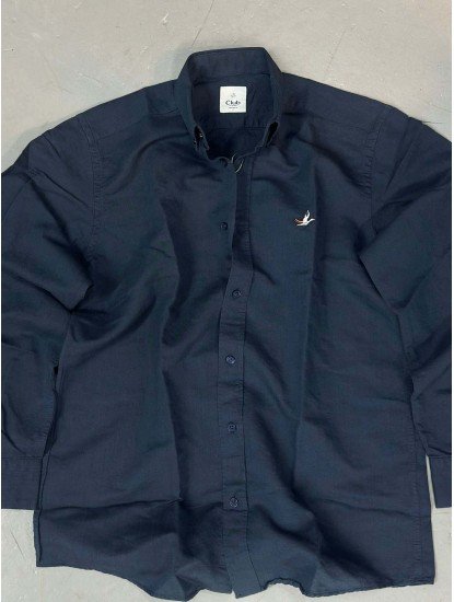 9272-BYMN Lacivert Comfort Fit Keten Gömlek