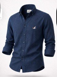 9272-BYMN Lacivert Comfort Fit Keten Gömlek