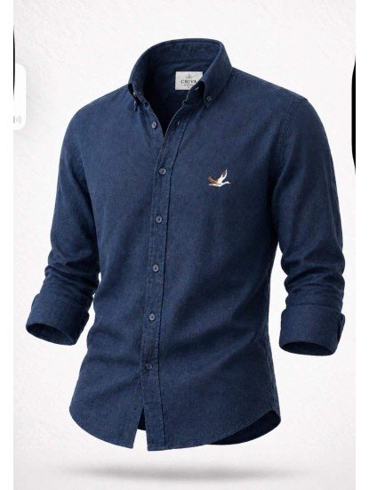 9272-BYMN Lacivert Comfort Fit Keten Gömlek