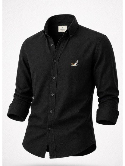 9273-BYMN Siyah Comfort Fit Keten Gömlek