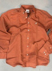 9274-BYMN Kiremit Comfort Fit Keten Gömlek