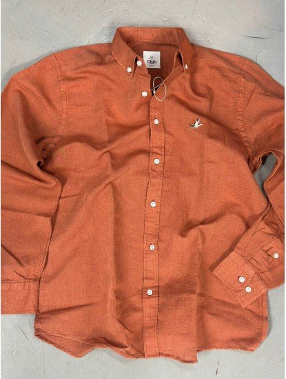 9274-BYMN Kiremit Comfort Fit Keten Gömlek