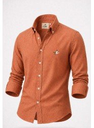 9274-BYMN Kiremit Comfort Fit Keten Gömlek