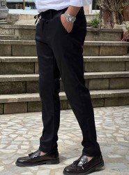 9277-DG Siyah Rahat Kalıp Pamuk Saten Pantolon