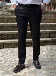 9277-DG Siyah Rahat Kalıp Pamuk Saten Pantolon