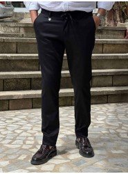 9277-DG Siyah Rahat Kalıp Pamuk Saten Pantolon