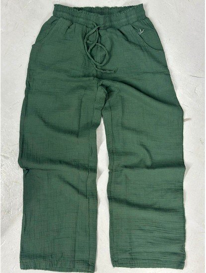 9290-BYMN Zümrüt Yeşili Müslin Kumaş Kadın Pantolon