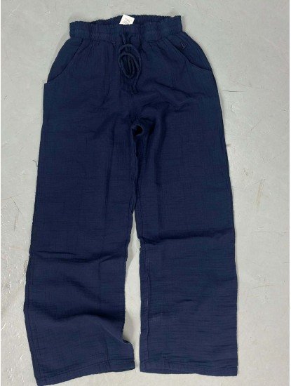 9292-BYMN Lacivert Müslin Kumaş Kadın Pantolon