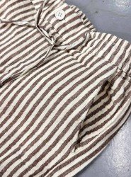 9303-NTW Kahve Ekru Çizgili Müslin Şort