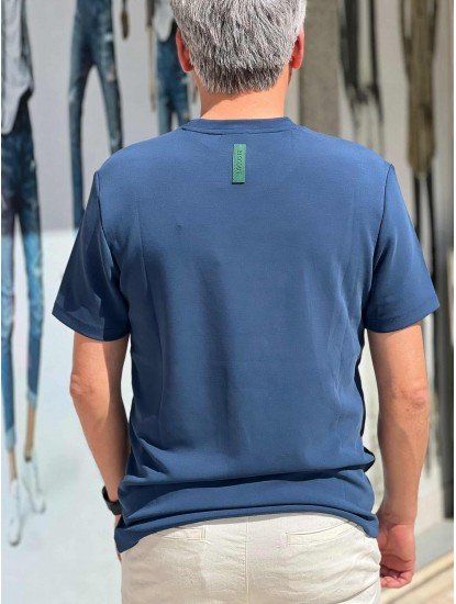 9316-LCST İndigo Tona Ton Logo Basıc Tshırt