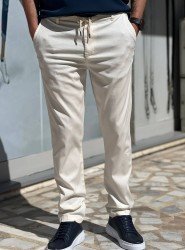 9319-Brooks Brothers Ekru Pamuk Elastanlı Pantolon