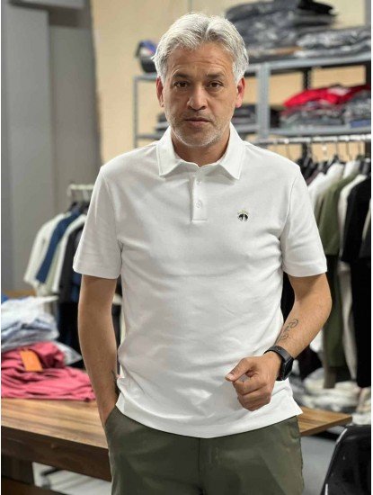 9322-Brooks Brothers Beyaz Polo Yaka İnterlok Kumaş Tshırt