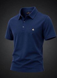 9324-Brooks Brothers İndigo Polo Yaka İnterlok Kumaş Tshırt