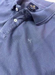 9326-Brooks Brothers Açık Lacivert Polo Yaka Yıkamalı Pamuk Kumaş Tshırt