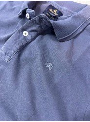 9326-Brooks Brothers Açık Lacivert Polo Yaka Yıkamalı Pamuk Kumaş Tshırt