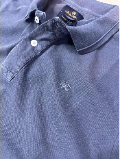 9326-Brooks Brothers Açık Lacivert Polo Yaka Yıkamalı Pamuk Kumaş Tshırt