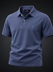 9326-Brooks Brothers Açık Lacivert Polo Yaka Yıkamalı Pamuk Kumaş Tshırt