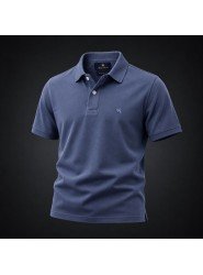 9326-Brooks Brothers Açık Lacivert Polo Yaka Yıkamalı Pamuk Kumaş Tshırt