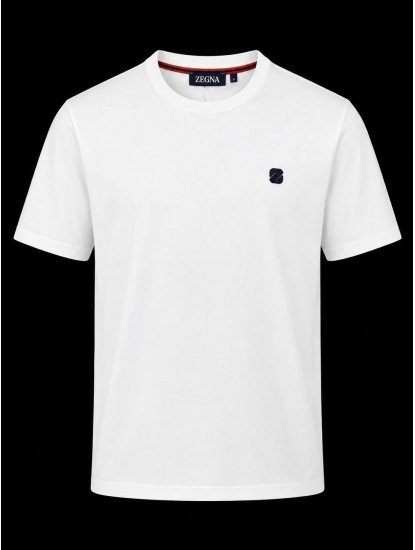 9341-Zegna Ekru Modal Kumaş Metal Logo  Basıc Tshırt