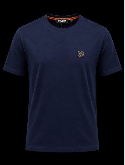 9342-Zegna Lacivert Modal Kumaş Metal Logo  Basıc Tshırt