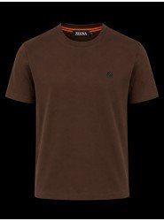 9343-Zegna Kahve  Modal Kumaş Metal Logo  Basıc Tshırt
