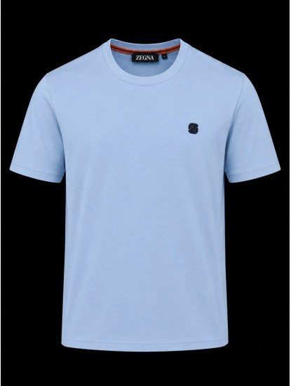 9344-Zegna Mavi  Modal Kumaş Metal Logo  Basıc Tshırt