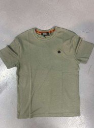 9345-Zegna Haki Modal Kumaş Metal Logo  Basıc Tshırt