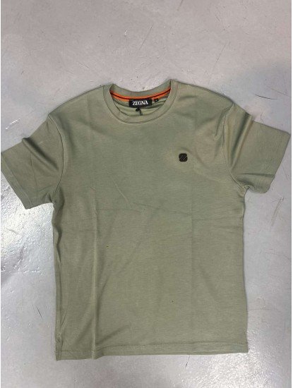 9345-Zegna Haki Modal Kumaş Metal Logo  Basıc Tshırt