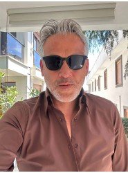 9349-Briva Açık Kahve Gizli Düğme Dik Yaka Slim Gömlek